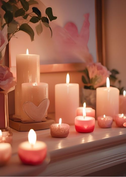 Delicate heart shaped candles for a warm inviting Valentine’s atmosphere