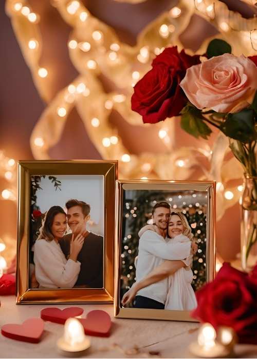 Personalized photo frames with couple’s photos for a heartfelt Valentine’s decoration