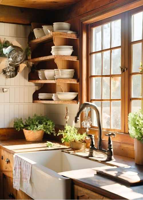 Farmhouse Kitchen Featuring A Large Apron Sink With A Vintage Style Faucet