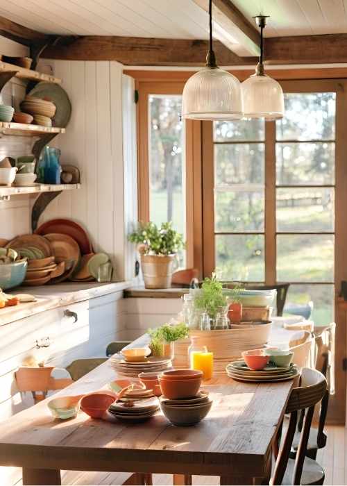 Farmhouse Kitchen With White Shiplap Walls For Added Texture