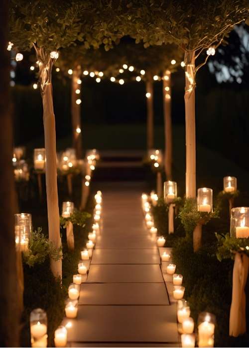 Romantic candlelit pathways with LED candles to set a dreamy mood