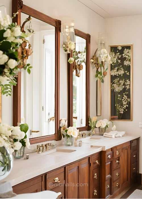 Charming Master Bathroom With Vintage Mirrors And Antique Light Fixtures Adding Timeless Character