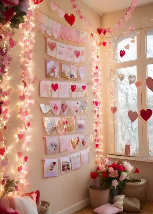 Glittery Valentine’s Day banners with romantic phrases for a celebratory touch