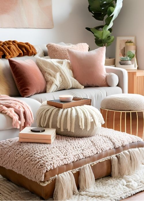 Plush Throw Blankets Velvet Cushions And A Chunky Knit Rug Layering Textures For An Irresistibly Cozy Living Room Decor