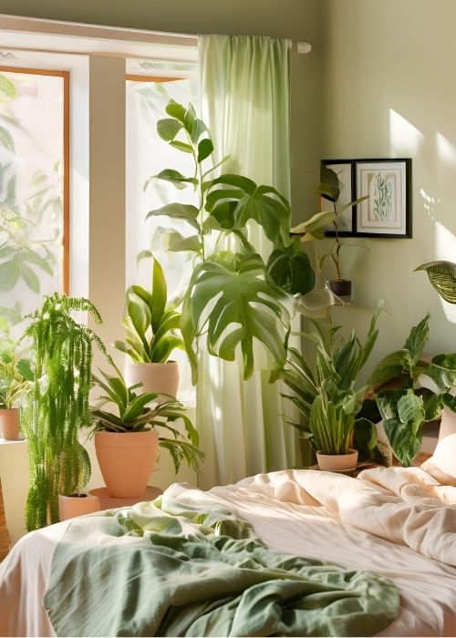 Lush Indoor Plants Breathing Life Into Bedroom Decor With Vibrant Greenery Stylish Pots And Cascading Vines For A Fresh And Organic Touch