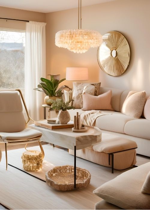 Warm Layered Lighting Creating A Soft Glow In Living Room Decor With Chic Chandeliers Elegant Table Lamps And Statement Floor Lamps