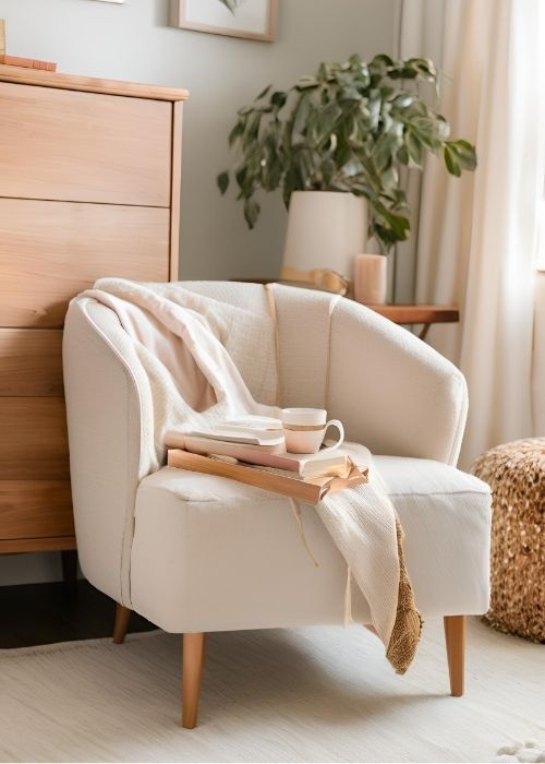 Cozy Accent Chair Nestled In A Stylish Bedroom Decor Setting Featuring Plush Upholstery Soft Throws And A Side Table For The Perfect Reading Nook