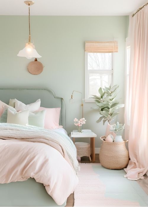 Soft Pastel Color Palette Transforming Bedroom Decor With Blush Pink Sage Green And Powder Blue Accents For An Airy Spring Inspired Retreat