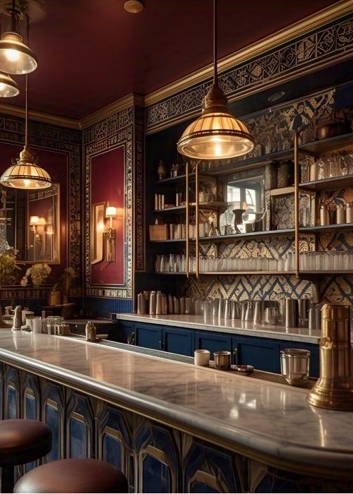 – A Sophisticated Coffee Bar With Rich Colors Geometric Patterns And Vintage S Elegance