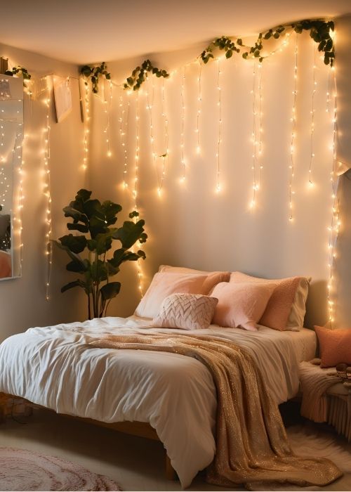 Fairy Lights Twinkling Above A Bed Draped Around Mirrors Or Cascading From The Ceiling Creating A Magical Warm Ambiance In Bedroom Decor