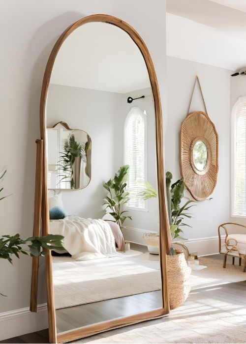 Chic Mirrors Reflecting Natural Light Making Bedroom Decor Feel Spacious And Airy With Vintage Arched Designs Oversized Floor Mirrors Or Sleek Modern Styles