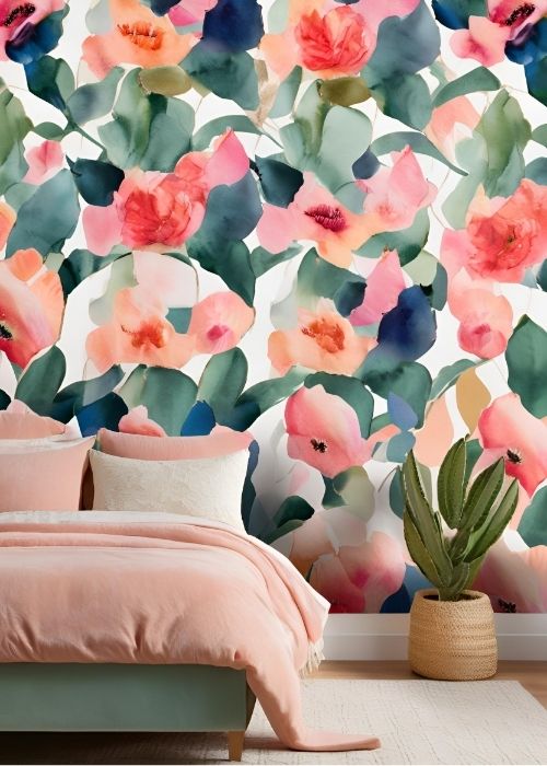Statement Wallpaper Bringing Life To Bedroom Decor With Bold Florals Geometric Patterns Or Soft Watercolor Hues For An Eye Catching Stylish Backdrop